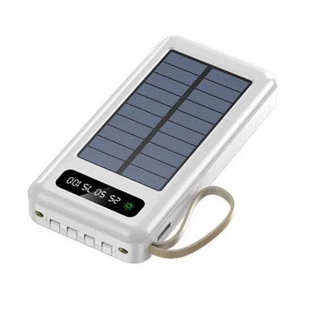 20000mAh Solar Power Bank - 4 Built-in Cables + Charges 5 Devices (Waterproof)
