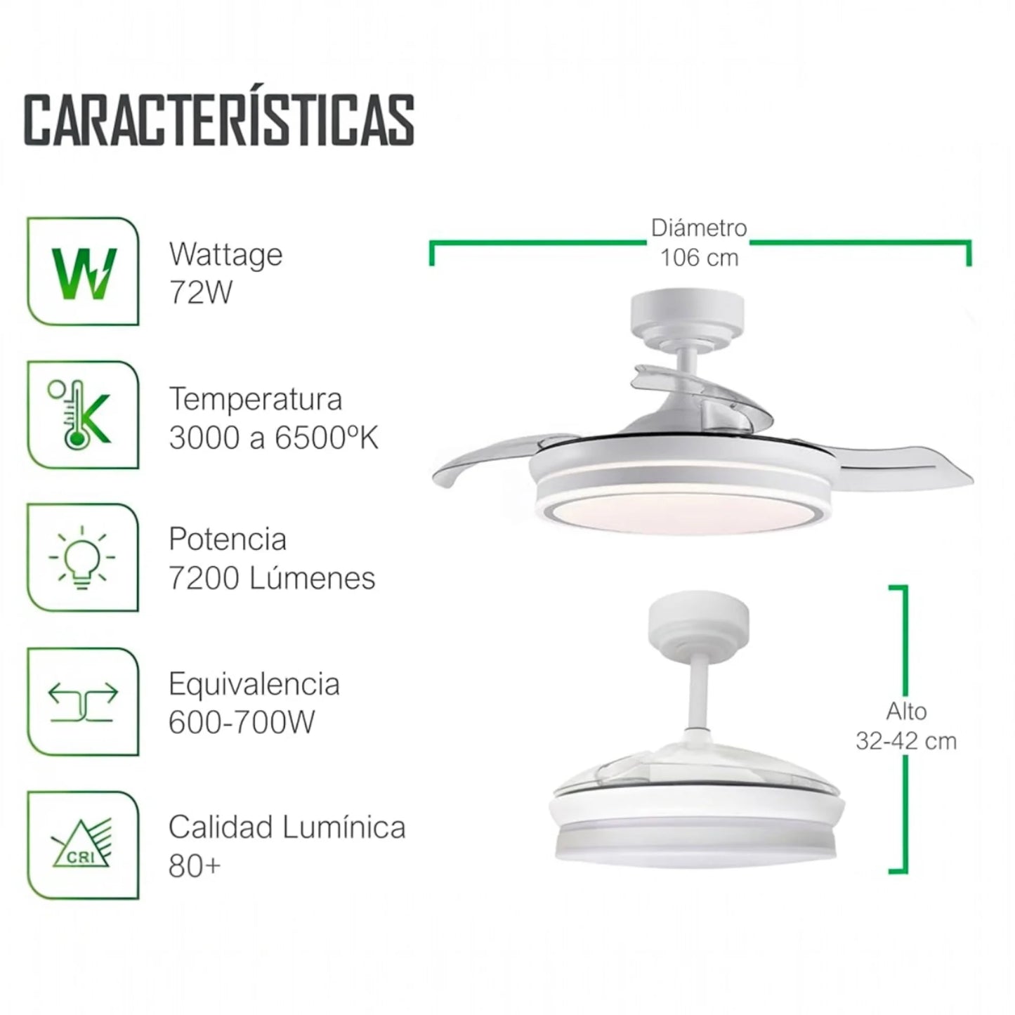 Ventilador de Techo con Luz LED Regulable y Mando