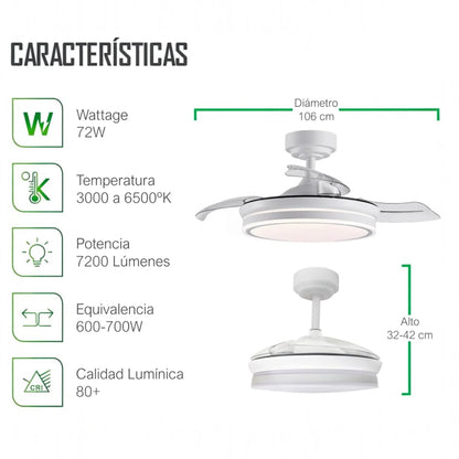 Ventilador de Techo con Luz LED Regulable y Mando