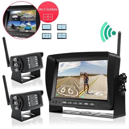 Kit Cámara de Marcha Atrás Inalámbrica AHD 720P GreenYi con Monitor IPS 7”, Grabación DVR y Detección de Ángulo Muerto