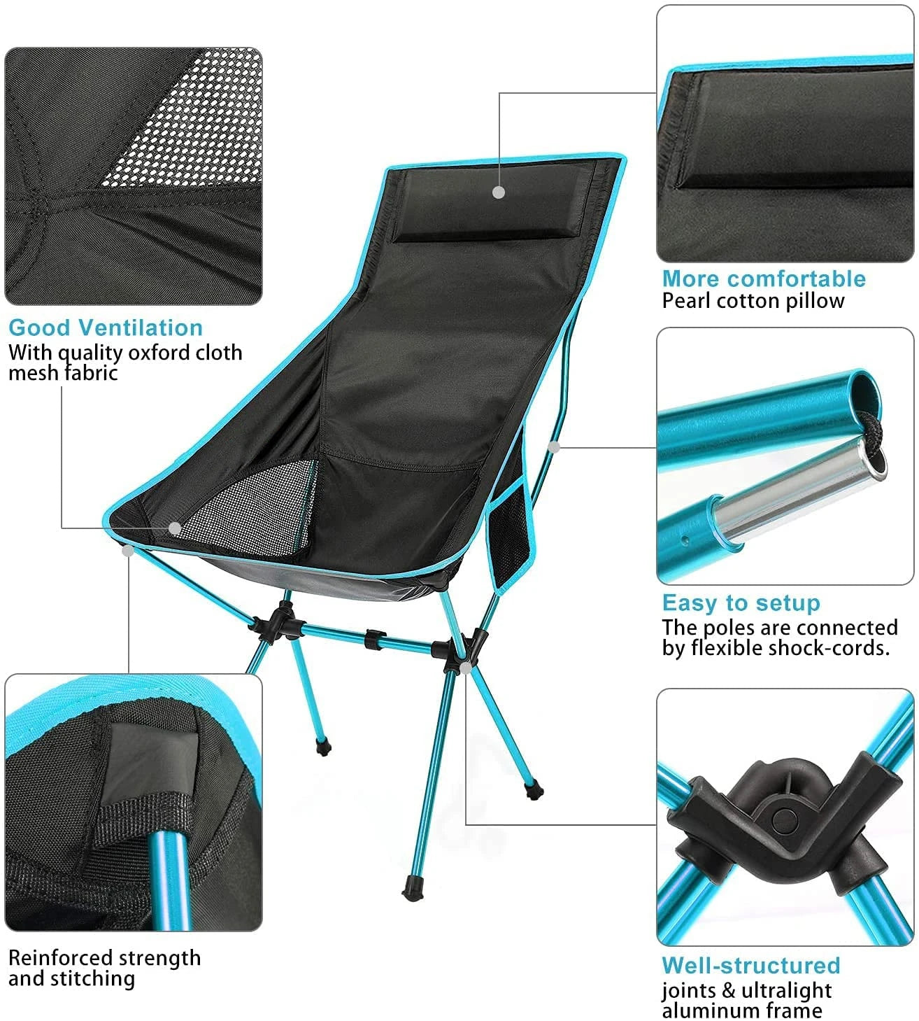 Chaise Pliante Aluminium - Légère + Compacte pour Camping, Plage et VR (65x40cm)