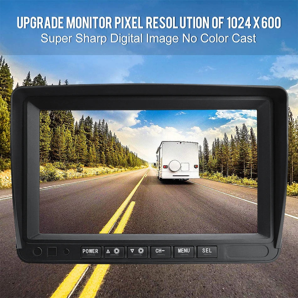 Kit Cámara de Marcha Atrás Inalámbrica AHD 720P GreenYi con Monitor IPS 7”, Grabación DVR y Detección de Ángulo Muerto