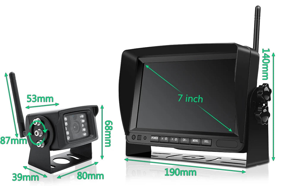 Kit Cámara de Marcha Atrás Inalámbrica AHD 720P GreenYi con Monitor IPS 7”, Grabación DVR y Detección de Ángulo Muerto