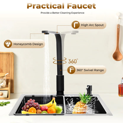 Évier de cuisine complet avec robinet pivotant à 360°