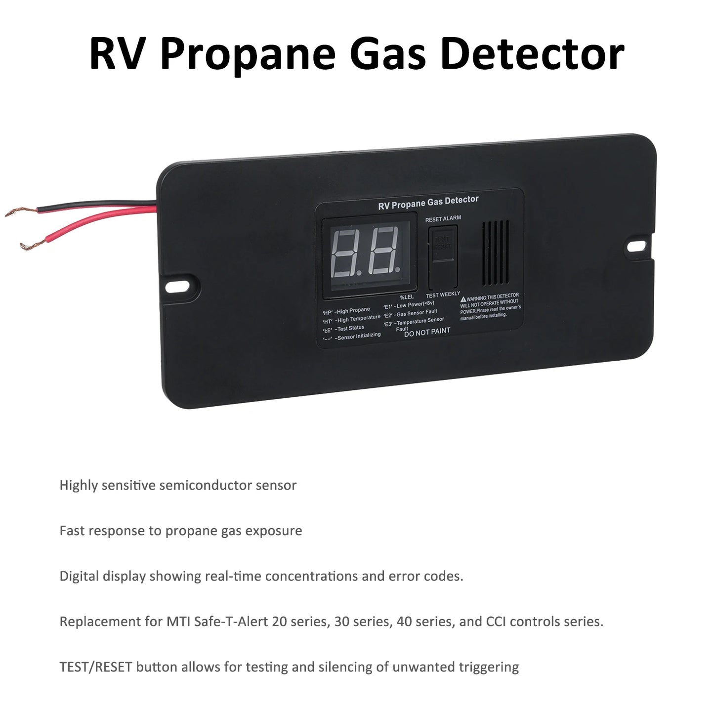 Detector Digital de Gas Propano 12V para RV y Cocina | Alarma de Fugas con Pantalla y Botón Test/Reset