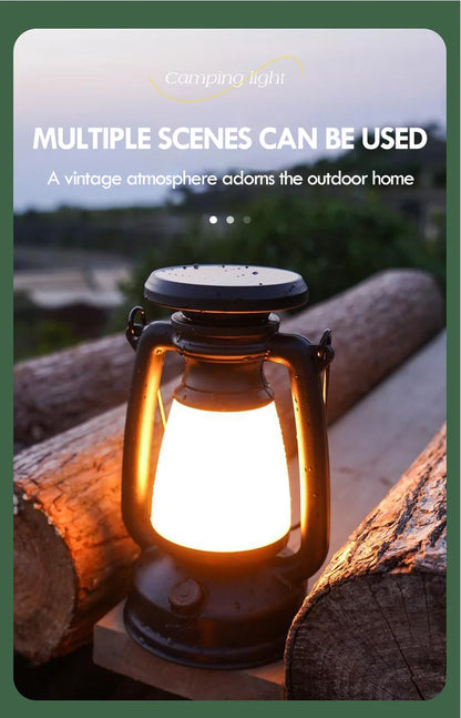 Lampe LED de camping rétro - Rechargeable USB-C + 3 modes d'éclairage (étanche)