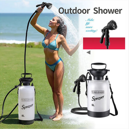 Douche de camping à pression manuelle - Sans électricité + soupape de sécurité (3L/5L/8L)