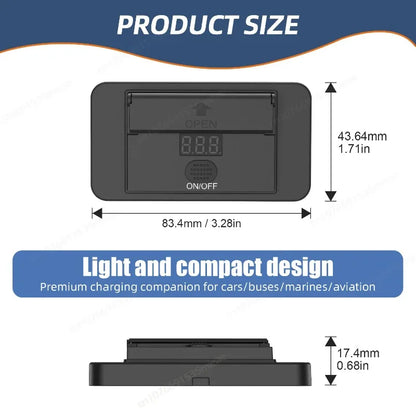Toma USB Cuádruple 12–24V 84W con Interruptor y Voltímetro