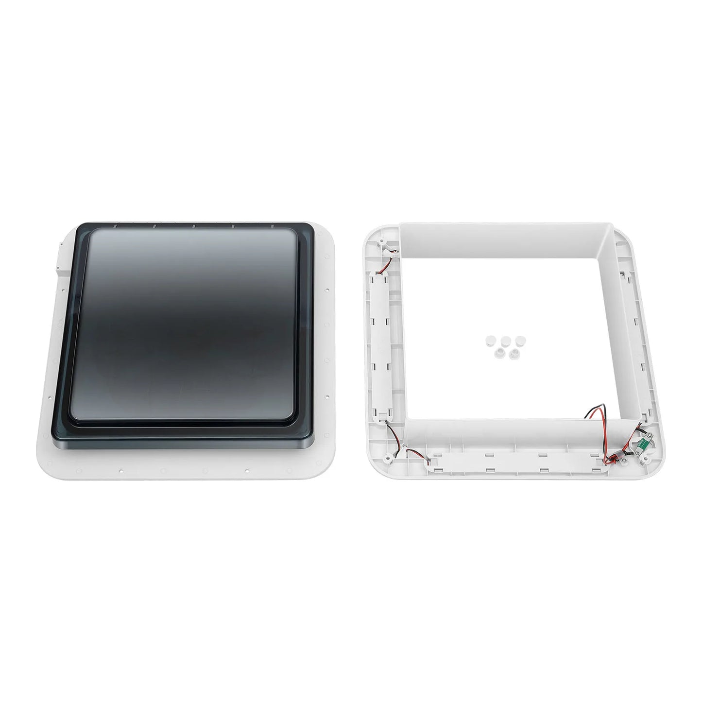 Claraboya de Techo 28×28 cm para RV y Camper – Ventilador Manual 12V con Luz LED IP68