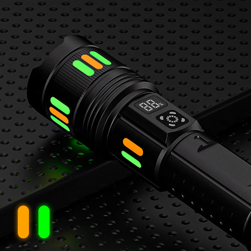 Lampe torche LED rechargeable USB-C - Zoom réglable + Affichage numérique (3 modes) pour le camping