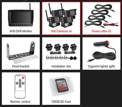 Kit Cámara de Marcha Atrás Inalámbrica AHD 720P GreenYi con Monitor IPS 7”, Grabación DVR y Detección de Ángulo Muerto