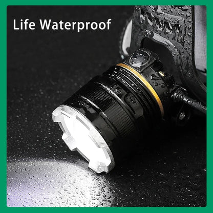 Lampe frontale LED 50W XHP90 - Lumière 360° + 3 Modes + Étanche