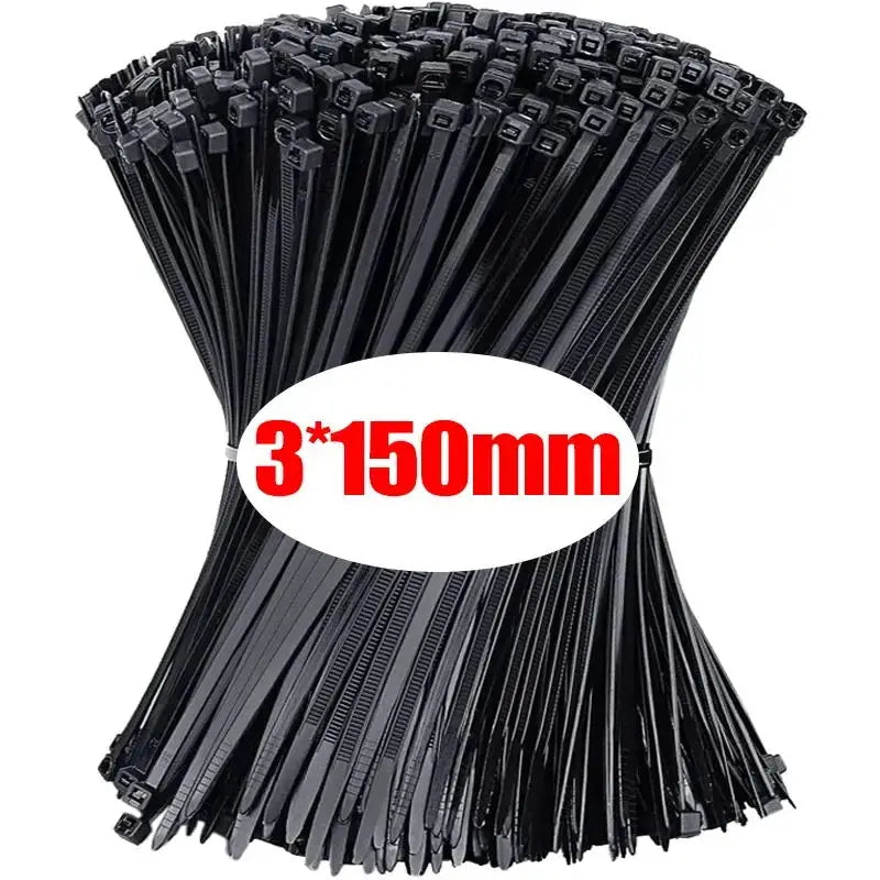 Paquete de bridas negras de plástico de 3x150 mm para organización de cables