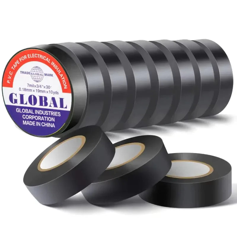 Cintas eléctricas de PVC negras para aislamiento, pack de rollos adhesivos.