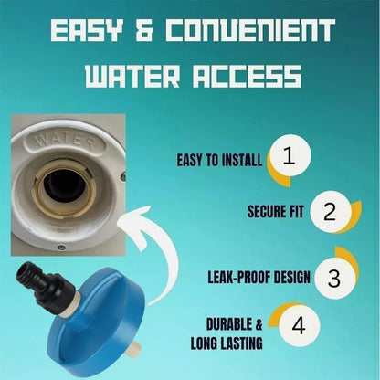 Adaptador azul para acceso fácil y seguro al agua, instalación sencilla y diseño resistente.