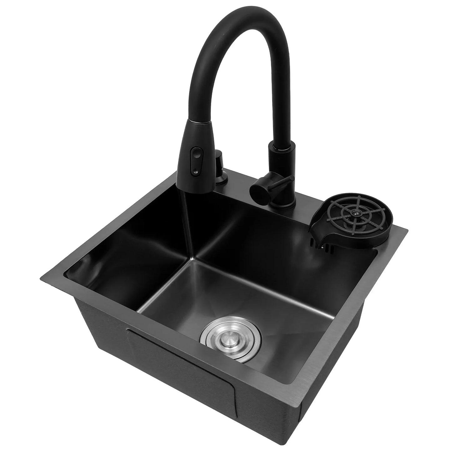 Stainless Steel Kitchen Sink with Pull-Out Tap, Black (40×45 cm) 