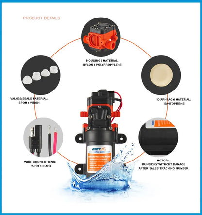 Bomba de Agua 12V / 24V de Diafragma Autocebante – 35 PSI para Camper, RV y Uso Marino