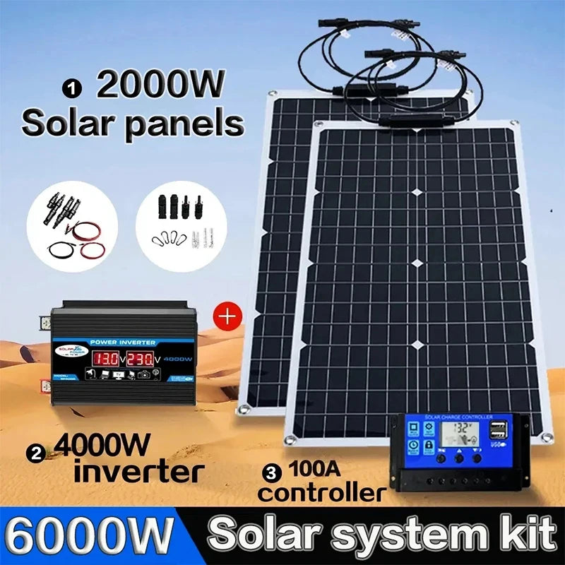 Kit Panneau Solaire 1000W - Monocristallin + Onduleur 4000W + Contrôleur LED