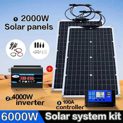 Kit Panneau Solaire 1000W - Monocristallin + Onduleur 4000W + Contrôleur LED
