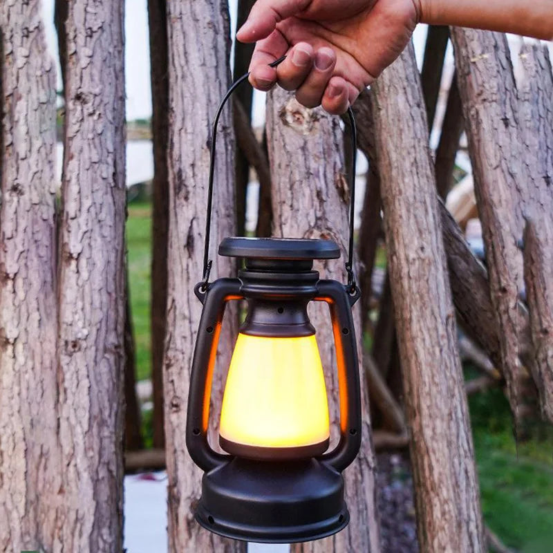 Lampe LED de camping rétro - Rechargeable USB-C + 3 modes d'éclairage (étanche)