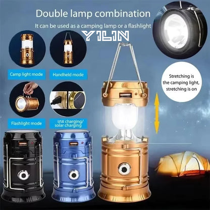 Telescopic Solar Lamp - Rechargeable LED + 2-in-1 Flashlight (Waterproof)