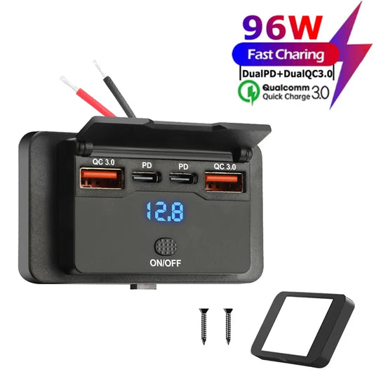 Cargador USB Empotrable 12–24V con PD y QC3.0