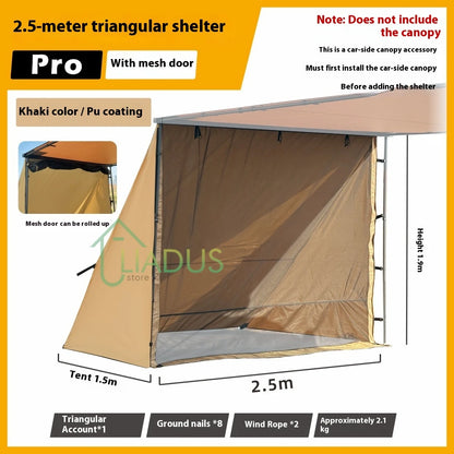 Triangular Side Car and Camper Awning - Waterproof 3000mm+ · Insect Net · UV50+ · Aluminum · 200x300cm