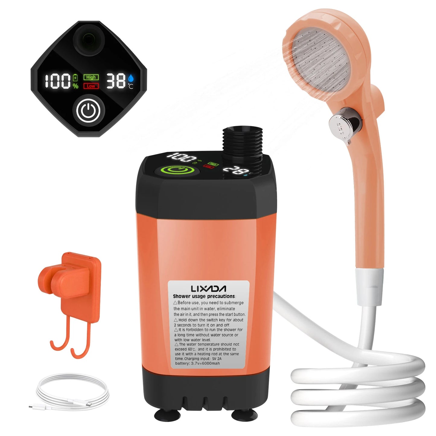 Douche électrique 6000mAh - Écran numérique + Charge rapide + Mode Eco (Camping/VR)