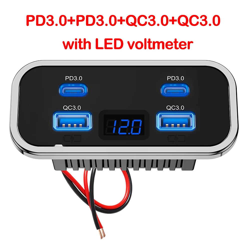 Cargador USB Empotrable 12–24V con Carga Rápida (PD + QC)
