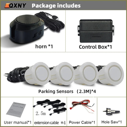 Sensor de Aparcamiento Delantero Invisible QXNY – Radar Ultrasónico con Alarma Sonora, Detección 0,3–1 m, 12V