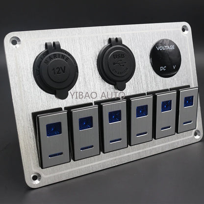 Panel de Interruptores de Aluminio 12V / 24V con USB y LED Azul