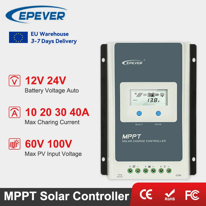 EPEVER Tracer AN-G3 MPPT Solar Charge Controller - Smart Charging 12V/24V (10A-40A) with LCD