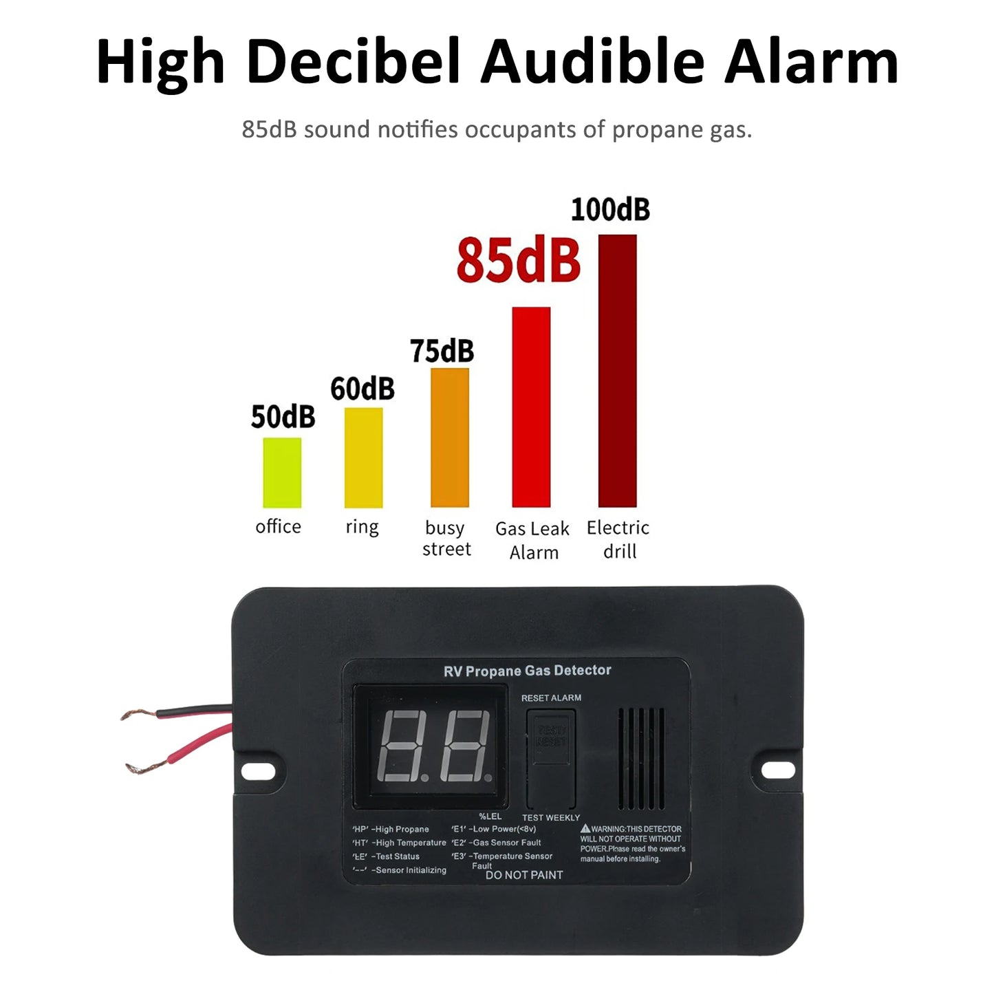 Detector Digital de Gas Propano 12V para RV y Cocina | Alarma de Fugas con Pantalla y Botón Test/Reset