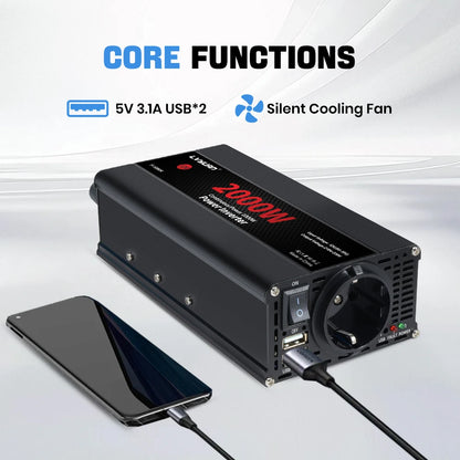 Inversor de Corriente 12V a 220V Onda Modificada | 1500W–4000W | Enchufe EU | Para RV y Camper