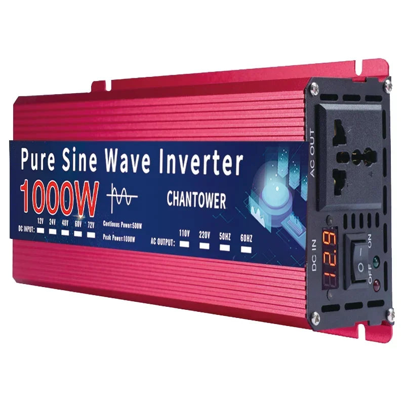Inversor de Corriente Onda Pura 12V / 24V a 220V | 500W–2000W Continuos | Pantalla Inteligente para RV y Camper