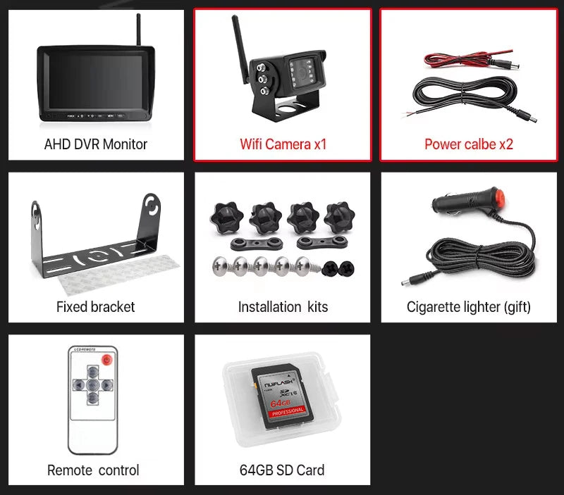 Kit Cámara de Marcha Atrás Inalámbrica AHD 720P GreenYi con Monitor IPS 7”, Grabación DVR y Detección de Ángulo Muerto