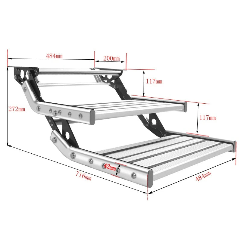 Escalón Plegable de Aluminio para Camper y Autocaravana – Simple o Doble Peldaño Antideslizante