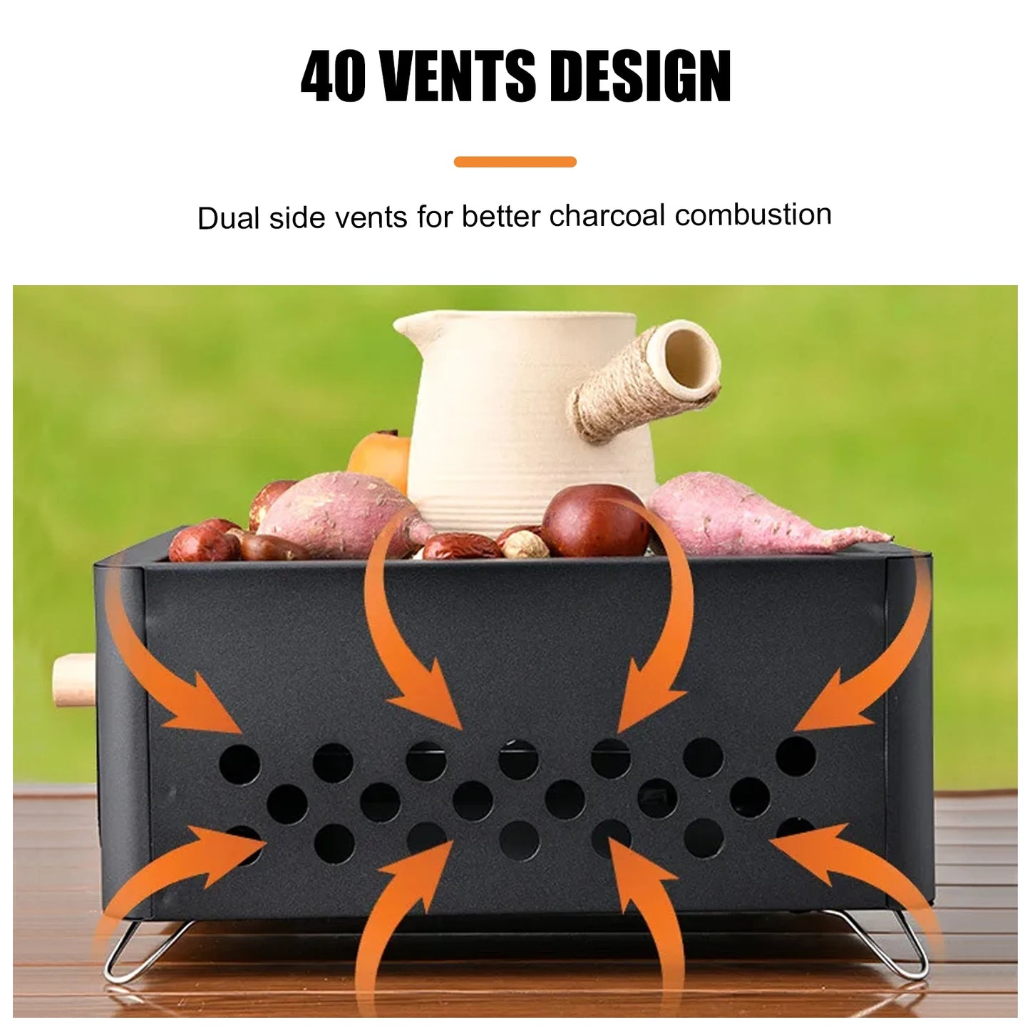 Parrilla Carbón Acero Inox Plegable - Portátil + Rejilla para Camping y Exterior