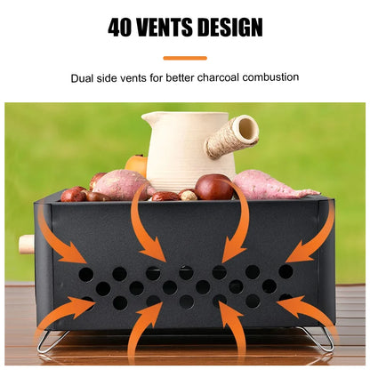 Parrilla Carbón Acero Inox Plegable - Portátil + Rejilla para Camping y Exterior