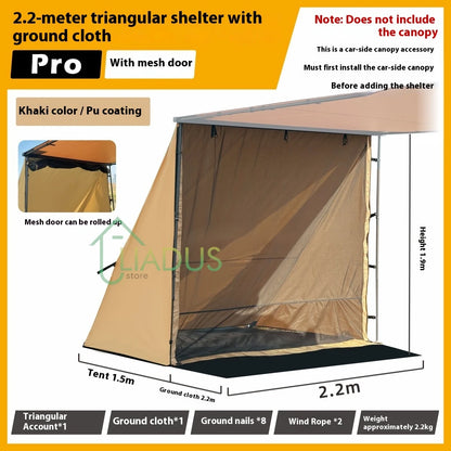 Triangular Side Car and Camper Awning - Waterproof 3000mm+ · Insect Net · UV50+ · Aluminum · 200x300cm
