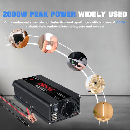 Inversor de Corriente 12V a 220V Onda Modificada | 1500W–4000W | Enchufe EU | Para RV y Camper