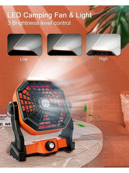 Ventilador LED Recargable para Camping | Batería 7800mAh, 3 Velocidades, Gancho Integrado
