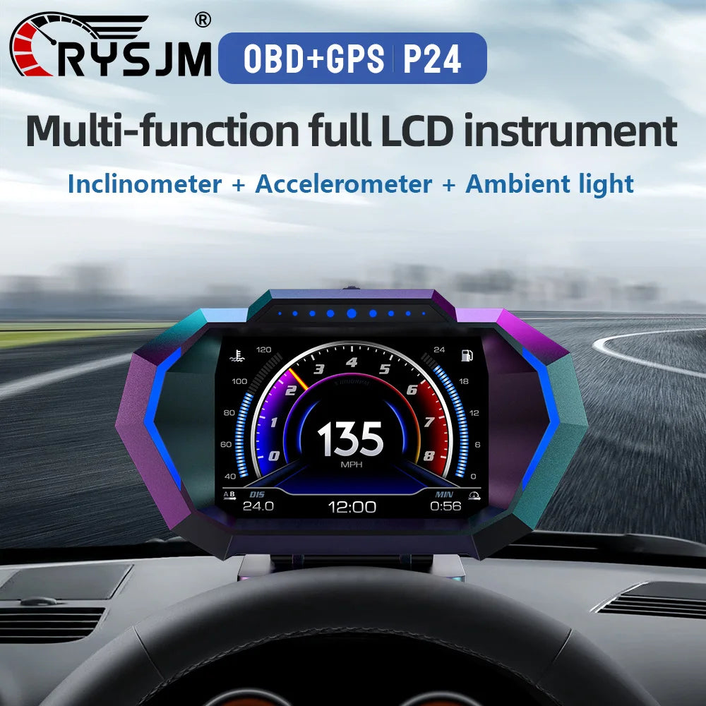HUD Head Up Display RYSJM P24 OBD2 + GPS – Velocímetro Digital Multifunción para Coche (12.7×7.3×3.7 cm)