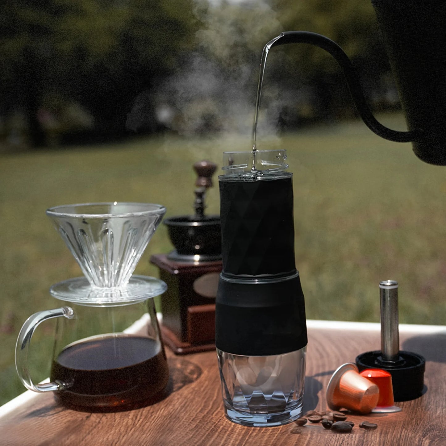 Cafetera Espresso Manual  - Sin Electricidad + 3-en-1 (Cápsulas/Molido)