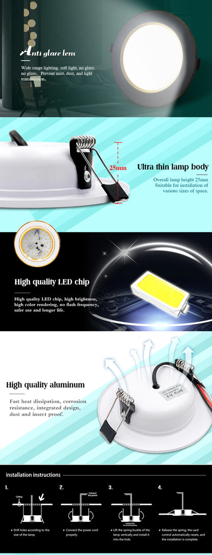 Downlight LED Empotrable Ultrafino 5W–18W | Luz Cálida o Fría