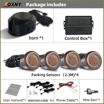 Sensor de Aparcamiento Delantero Invisible QXNY – Radar Ultrasónico con Alarma Sonora, Detección 0,3–1 m, 12V