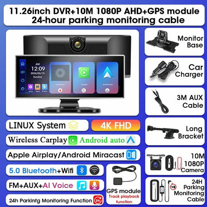 Dashcam 4K con Pantalla 11.26" + CarPlay/Android Auto - Srnubi