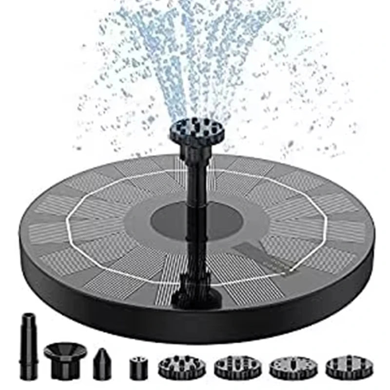 Fuente Solar Flotante - Bomba Sin Cables + 8 Boquillas + LED (Jardín/Terraza)
