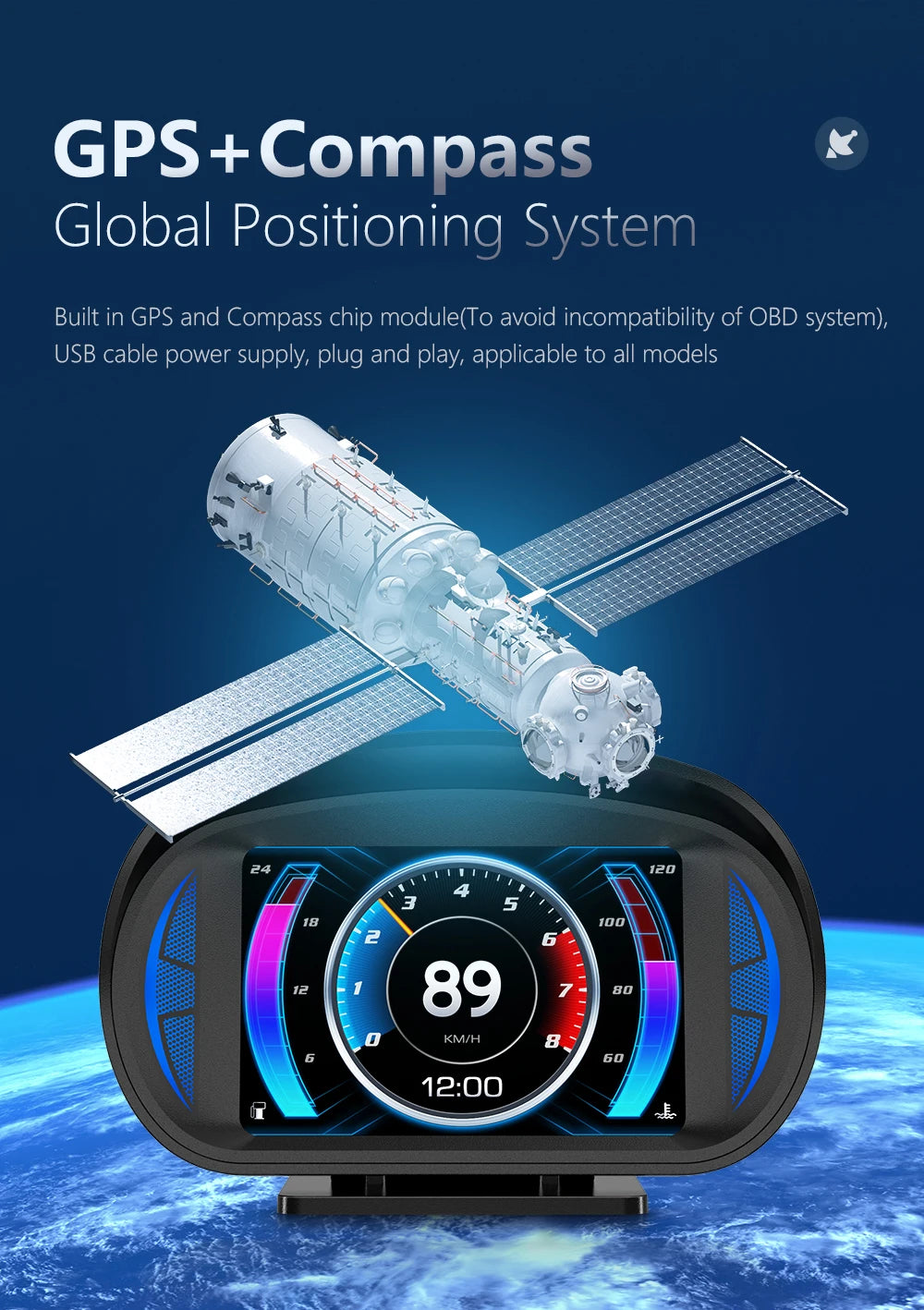 HUD Head Up Display OBD + GPS Universal – Velocímetro Digital para Coche con Pantalla 120×83 mm