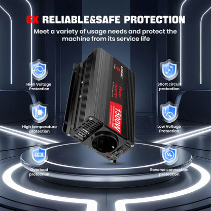 Inversor de Corriente 12V a 220V Onda Modificada con Pantalla LCD | 750W–1300W Continuos para RV, Camper y Vehículos